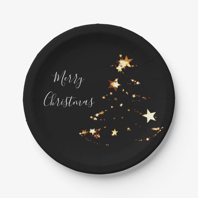elegant modern Merry Christmas gold stars Paper Plate (Front)