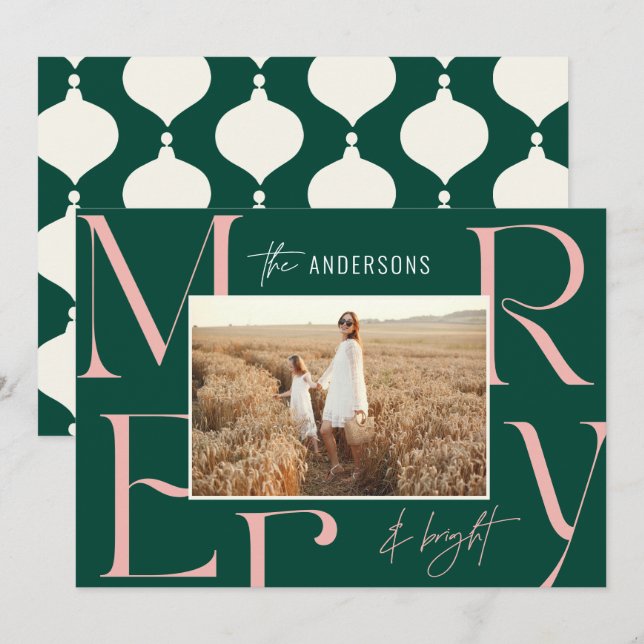 Elegant modern merry Christmas photo typography Announcement (Front/Back)