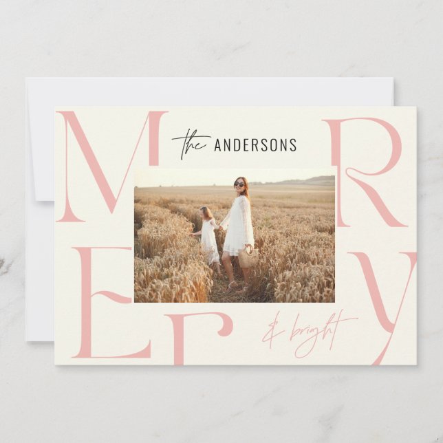 Elegant modern merry Christmas photo typography Announcement (Front)