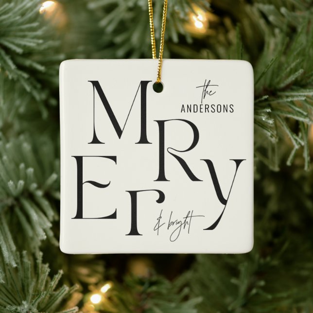 Elegant modern merry Christmas photo typography Ceramic Ornament (Tree)