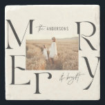 Elegant modern merry Christmas photo typography Stone Coaster<br><div class="desc">Modern elegant minimal graphic typography merry christmas design. Part of a bold fun holiday collection.</div>