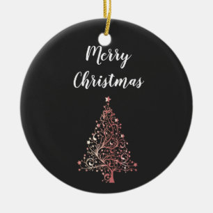 elegant modern Merry Christmas rose gold tree Ceramic Ornament