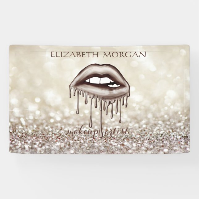Elegant Modern  Metallic Dripping Lips, Bokeh Banner (Horizontal)