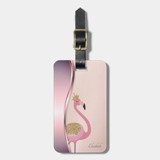 Elegant Modern Metallic Pink Flamingo Luggage Tag (Front Vertical)