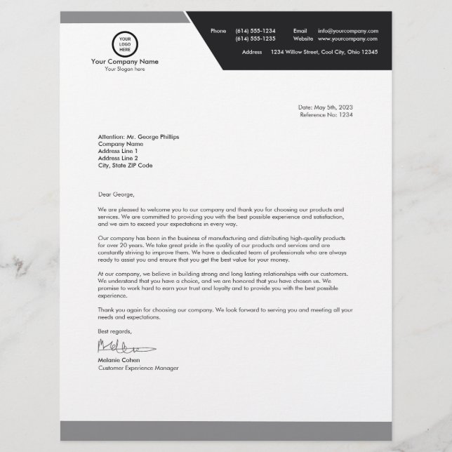 Elegant Modern Minimal Black & White Professional Letterhead (Front)