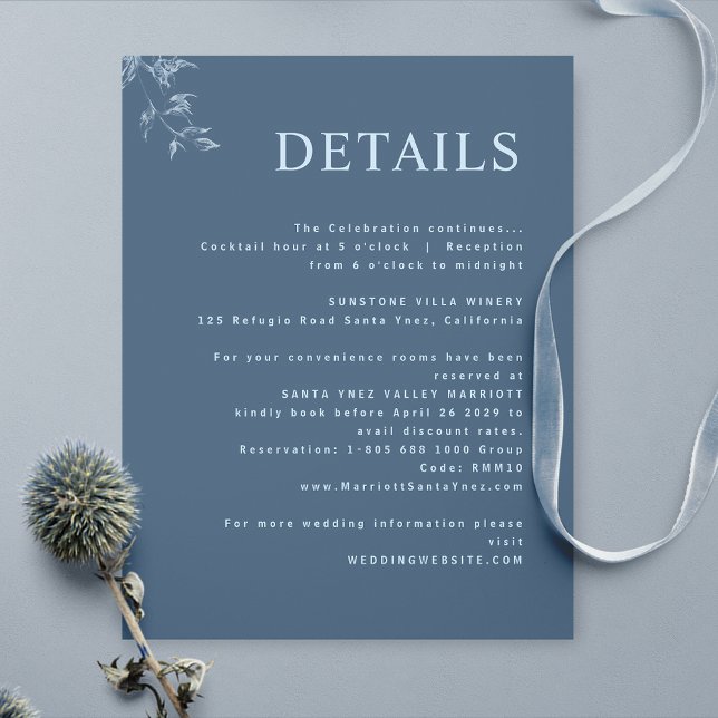 Elegant, Modern, Minimal Blue Wedding Details Enclosure Card (Creator Uploaded)