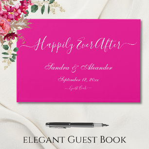 Elegant Modern Minimal Bold Bight Pink Wedding Guest Book