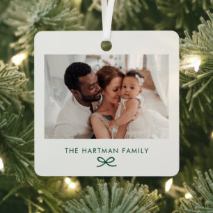 Elegant Modern Minimal Bow Family Photo Christmas Metal Ornament