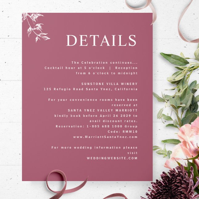 Elegant, Modern, Minimal Burgundy Wedding Details Enclosure Card (Creator Uploaded)
