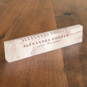 Elegant modern minimal coper rose gold marble  nameplate