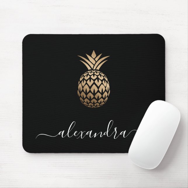 Elegant modern minimal copper gold black pineapple mouse pad (With Mouse)