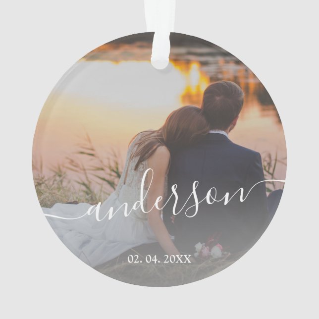 Elegant modern minimal custom family photo ornament (Back)