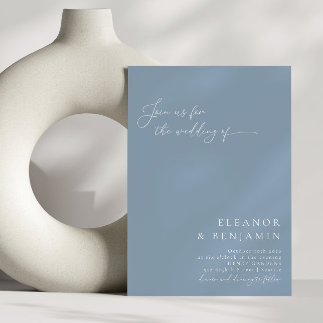Elegant Modern Minimal Dusty Blue Script Wedding Invitation (Creator Uploaded)