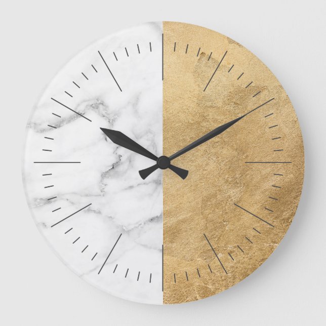 Elegant Modern & Minimal Gold & White Grey Marble Large Clock (Front)
