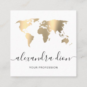 Elegant modern minimal gold white world map square business card