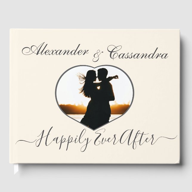 Elegant Modern Minimal Ivory Wedding Photo Heart Guest Book (Front)