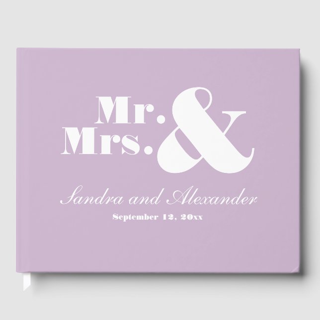 Elegant Modern Minimal Lavender Purple Wedding Guest Book (Front)