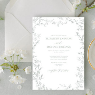 Elegant Modern Minimal Leaf Sage Green Wedding Invitation