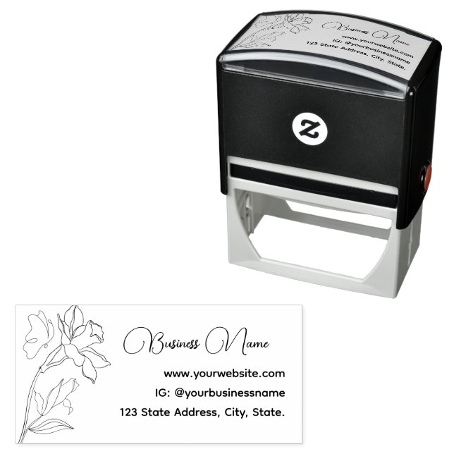 Elegant Modern Minimal Outline Flowers Butterfly Self-inking Stamp (In Situ)