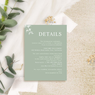 Elegant, Modern Minimal Pale Green Wedding Details Enclosure Card