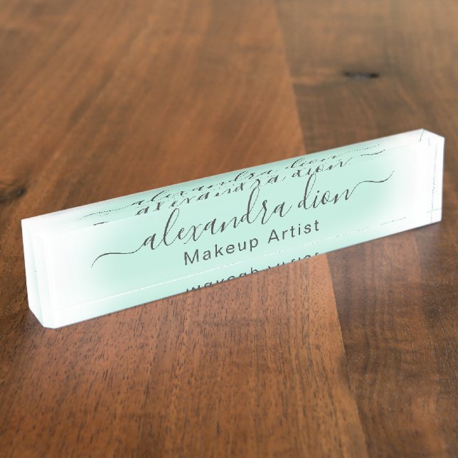 Elegant modern minimal pastel mint green nameplate (Side)