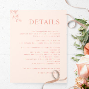 Elegant, Modern, Minimal Peach Wedding Details Enclosure Card