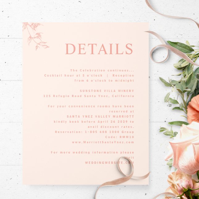 Elegant, Modern, Minimal Peach Wedding Details Enclosure Card (Creator Uploaded)