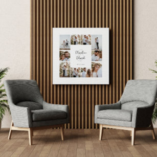 Elegant modern minimal photo collage wedding faux canvas print