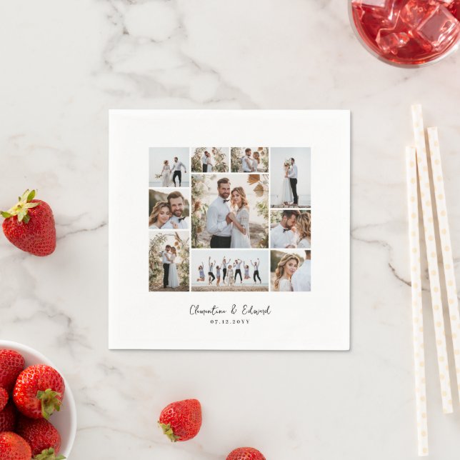 Elegant modern minimal photo collage wedding napkin (Insitu)