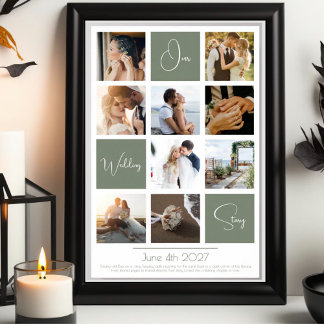 Elegant modern minimal photo collage wedding poster