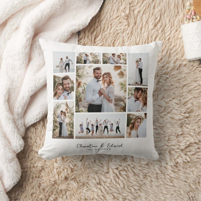Elegant modern minimal photo collage wedding throw pillow (Blanket)
