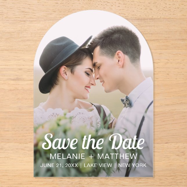 Elegant Modern Minimal Photo Save The Date Acrylic Invitations (Front)