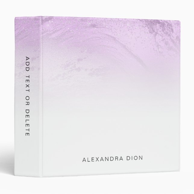 Elegant modern minimal purple glitter marble binder (Front/Spine)