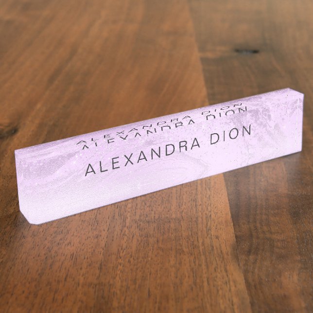 Elegant modern minimal purple glitter marble nameplate (Side)