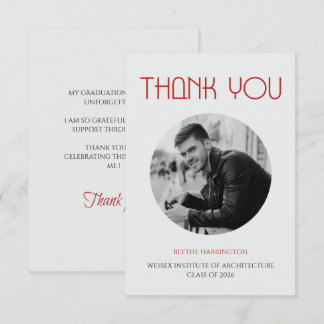 Elegant modern minimal red black & grey typescript thank you card