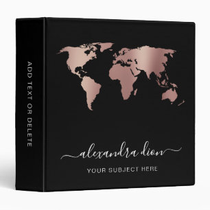 Elegant modern minimal rose gold black world map binder