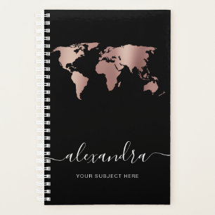 Elegant modern minimal rose gold black world map planner