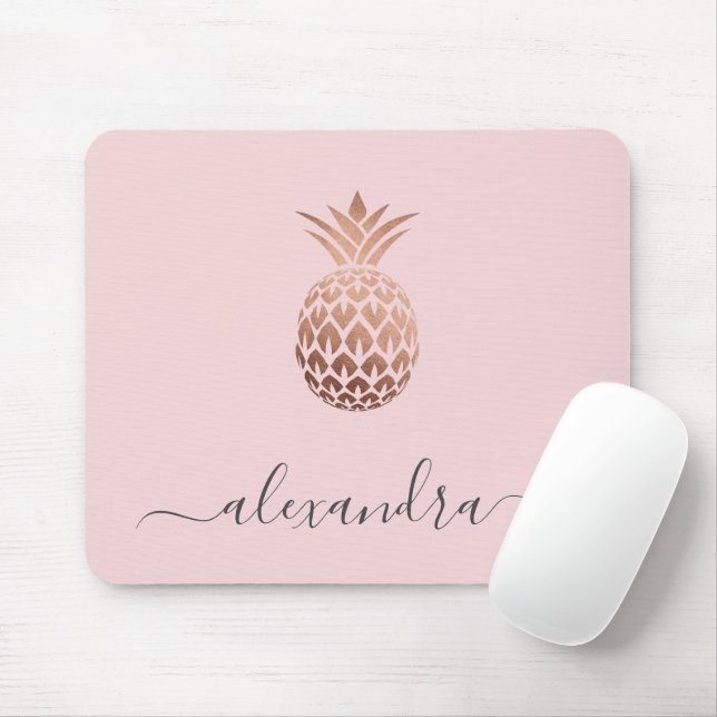 Elegant modern minimal rose gold pink pineapple mouse pad (With Mouse)