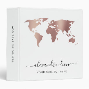 Elegant modern minimal rose gold white world map binder
