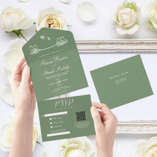 Elegant Modern Minimal Sage Green Islamic Nikah All In One Invitation