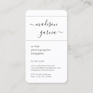 Elegant Modern Minimal Script Calligraphy Vertical Business Card