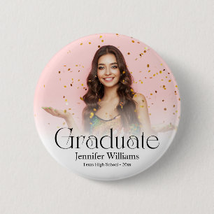 elegant modern minimal script  photo Graduation  2 Inch Round Button