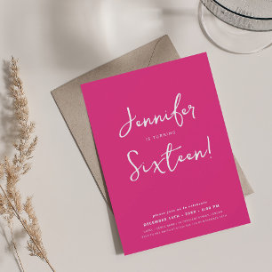 Elegant Modern Minimal Script Sweet 16 Hot Pink Invitation
