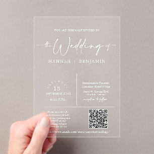 Elegant Modern Minimal Script Wedding Arch QR Code Acrylic Invitations