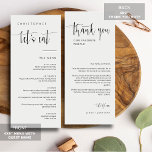 Elegant Modern Minimal Thank You Placecard Menu<br><div class="desc">Check out this All-in-One Modern Minimalist Menu Table Escort Place Card with Thank You for your wedding or party event! This menu card features an elegant calligraphy script of "let's eat" on the front with a clean and simple block sans serif typography font and elegant script of "thank you" and...</div>