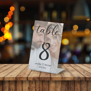 elegant modern minimal wedding photo table number pedestal sign