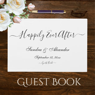 Elegant Modern Minimal White and Black Wedding Guest Book
