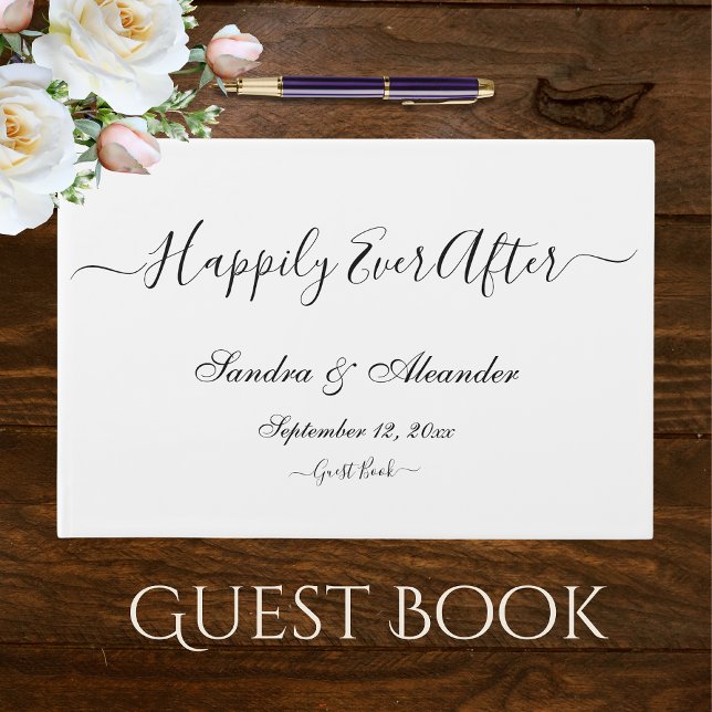  Elegant Modern Minimal White and Black Wedding Guest Book (Creator Uploaded)