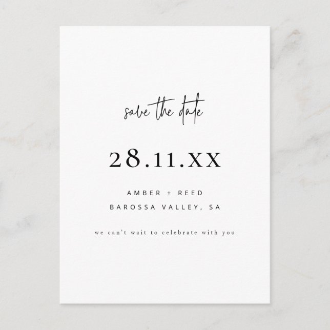 Elegant Modern Minimal White Simple Save The Date Announcement Postcard (Front)