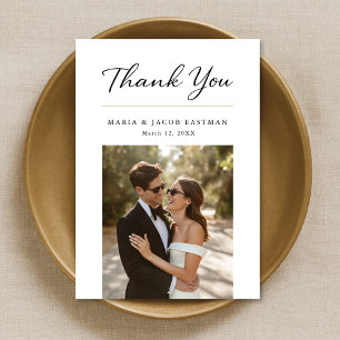 Elegant Modern Minimalist 2 Photo Wedding Thank You Card